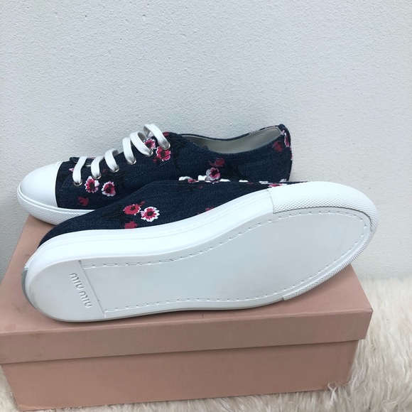 Miu Miu Floral Denim lace up sneakers trainers 39 - Picture 6 of 8